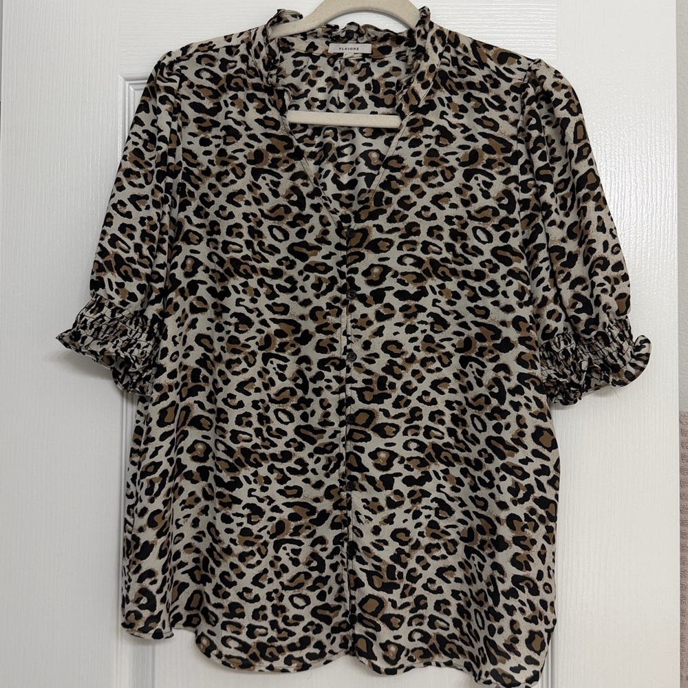 Leopard Print Blouse with Ruffled Sleeves